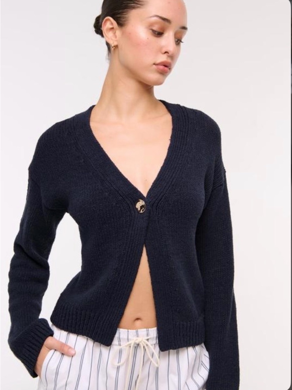 Abercrombie & Fitch Navy Single-Button V-Neck Cardigan